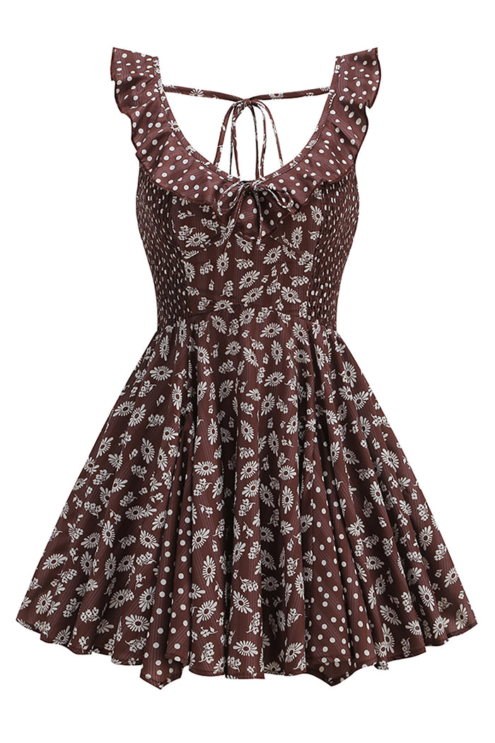 Floral Scoop Neck Ruffle Mini Dress