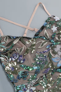 Floral Sequin-Embellished Ruffled Dress