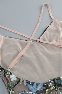 Floral Sequin-Embellished Ruffled Dress