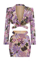 Floral Sequin Embroidery Two Piece Dress in Purple