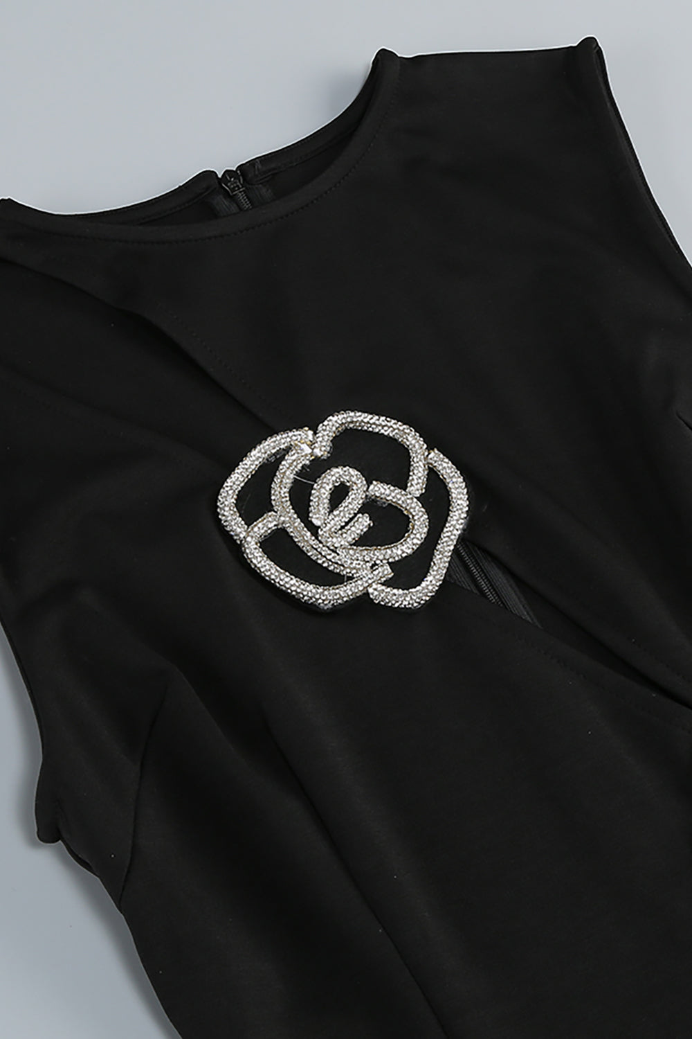 Floral Crystal Applique High-Slit Dress