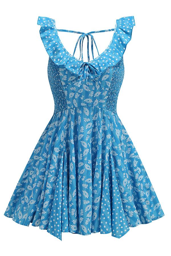 Floral Scoop Neck Ruffle Mini Dress