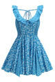 Floral Scoop Neck Ruffle Mini Dress