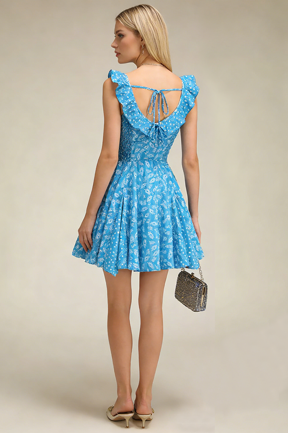 Floral Scoop Neck Ruffle Mini Dress