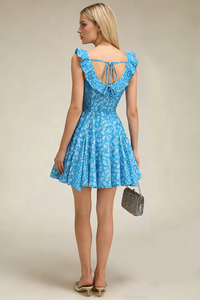 Floral Scoop Neck Ruffle Mini Dress