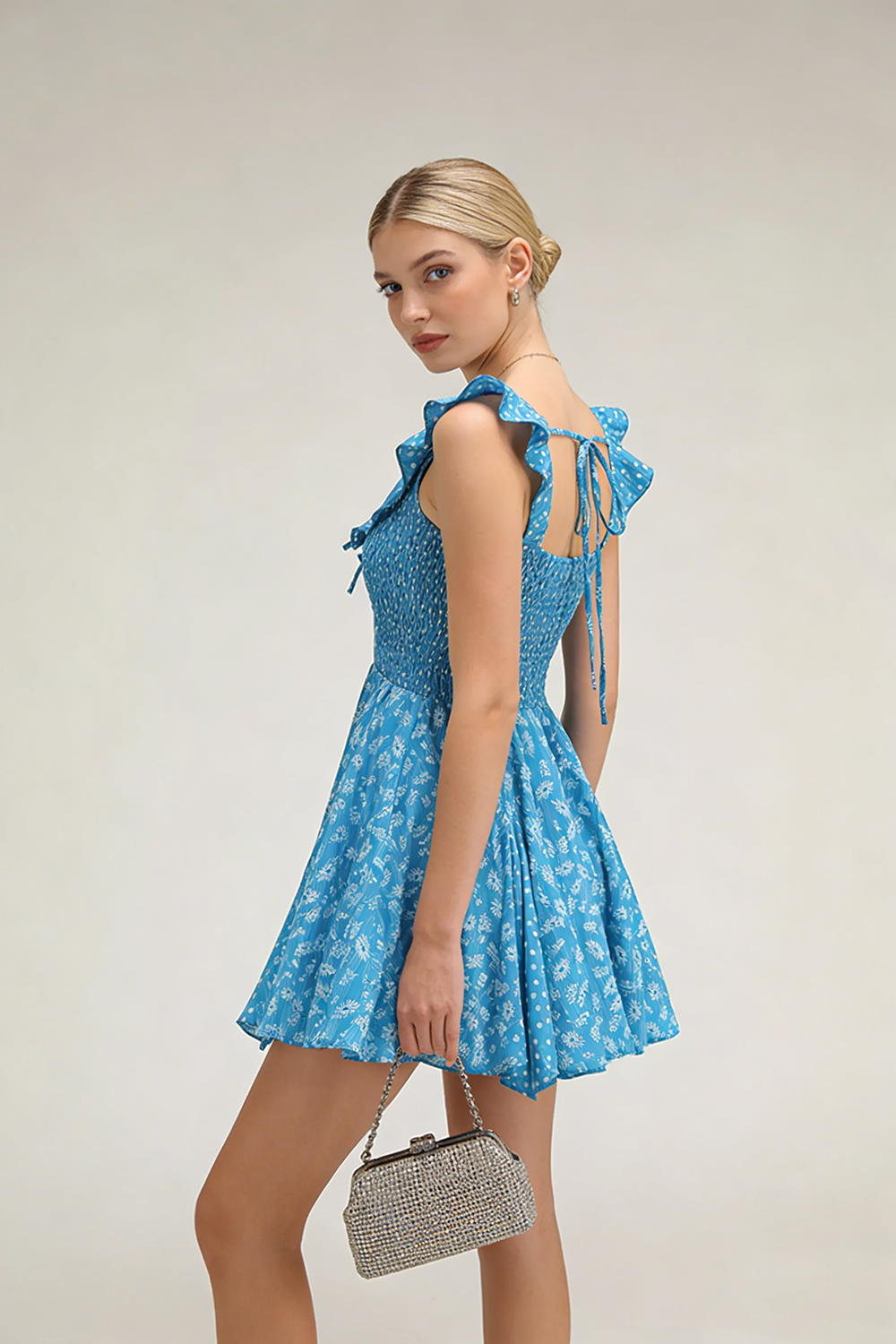 Floral Scoop Neck Ruffle Mini Dress