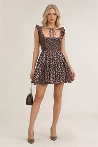 Floral Scoop Neck Ruffle Mini Dress
