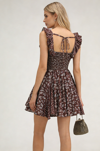 Floral Scoop Neck Ruffle Mini Dress