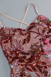 Floral Sequin-Embellished Ruffled Dress