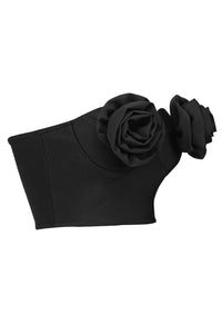 Top Bandage Estilo Bustier Con Apliques De Flores En Negro