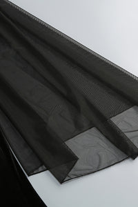 Flower Belt V-Neck Long Sleeved Gown In Black