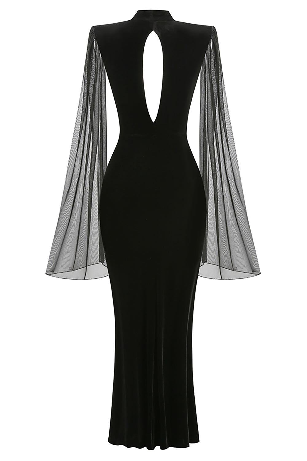 Flower Belt V-Neck Long Sleeved Gown In Black