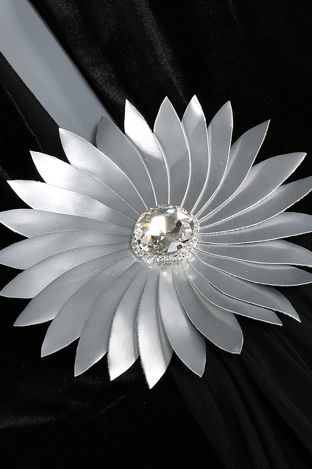 Flower Belt V-Neck Long Sleeved Gown In Black