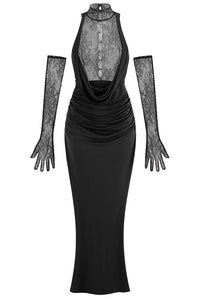 Flower Plunge Cowl-Neck Maxi Dress