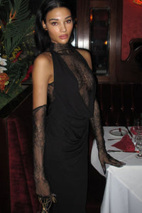 Flower Plunge Cowl-Neck Maxi Dress