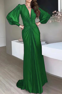 Gathered Bouffant Sleeve Long Length Dress