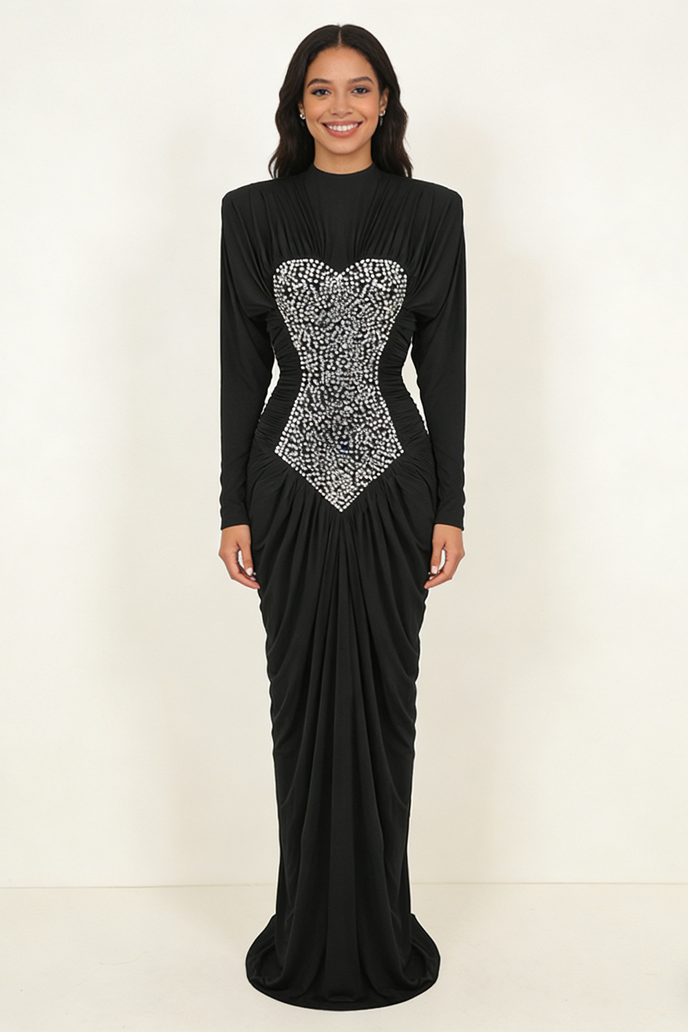 Gathered Crystal Bodycon Contour Gown