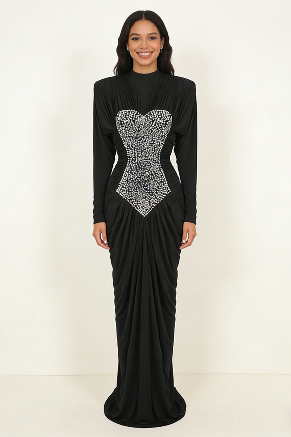Gathered Crystal Bodycon Contour Gown