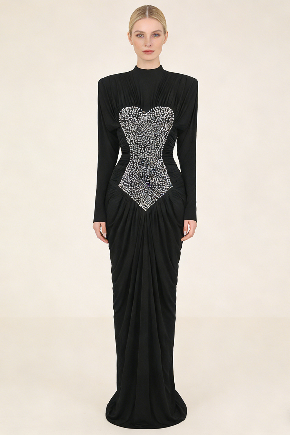 Gathered Crystal Bodycon Contour Gown