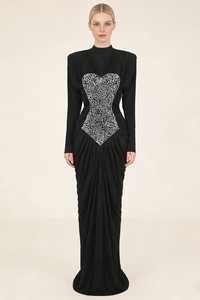 Gathered Crystal Bodycon Contour Gown