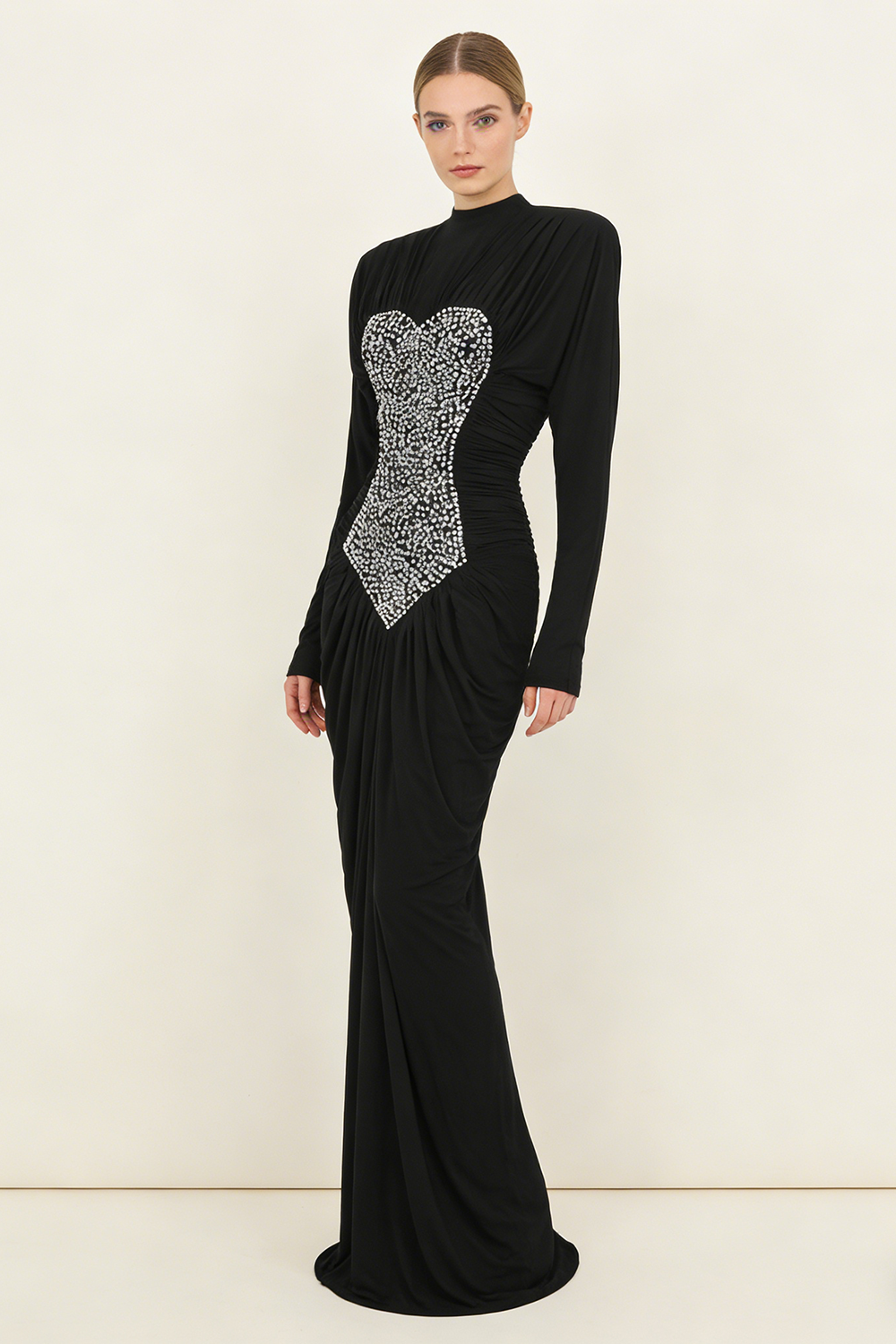 Gathered Crystal Bodycon Contour Gown