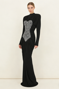 Gathered Crystal Bodycon Contour Gown