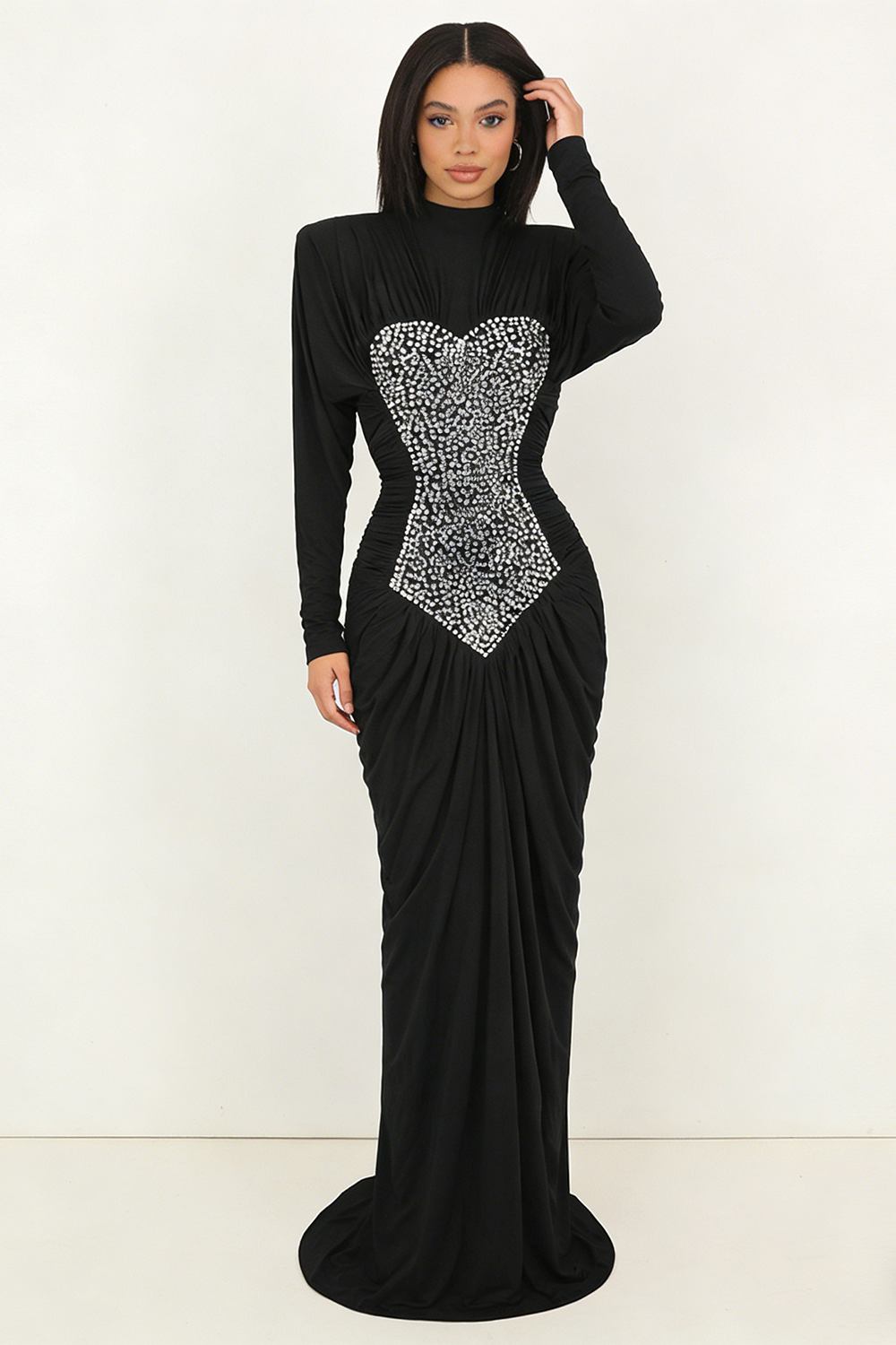 Gathered Crystal Bodycon Contour Gown