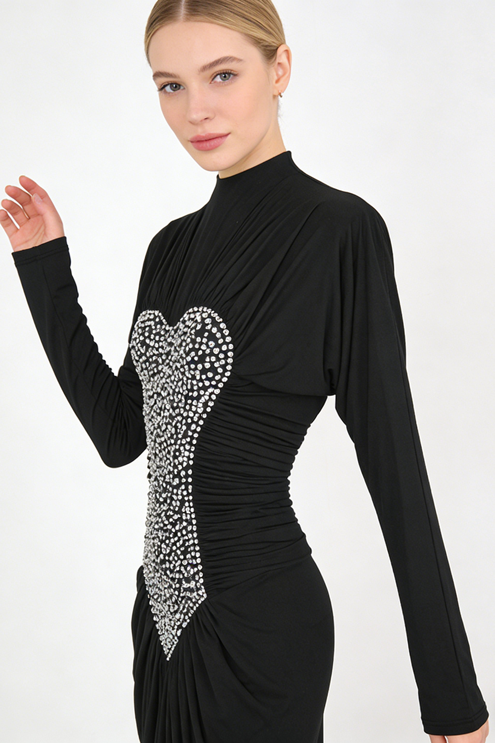 Gathered Crystal Bodycon Contour Gown