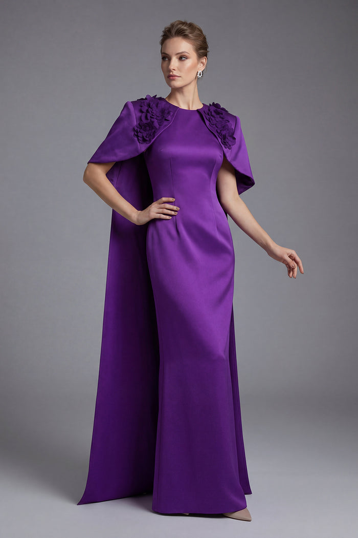 Ginko Caped Floral Maxi Dress in Purple