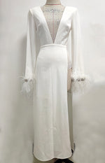 Glitter Beads White Satin High Slit Wedding Dress