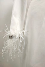 Glitter Beads White Satin High Slit Wedding Dress