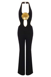 Gold Flower Details Lining Jumpsuit