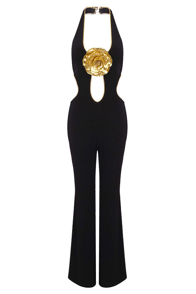 Gold Flower Details Lining Jumpsuit