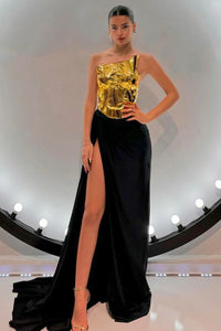 One Shoulder Gold Mirror Maxi Dress