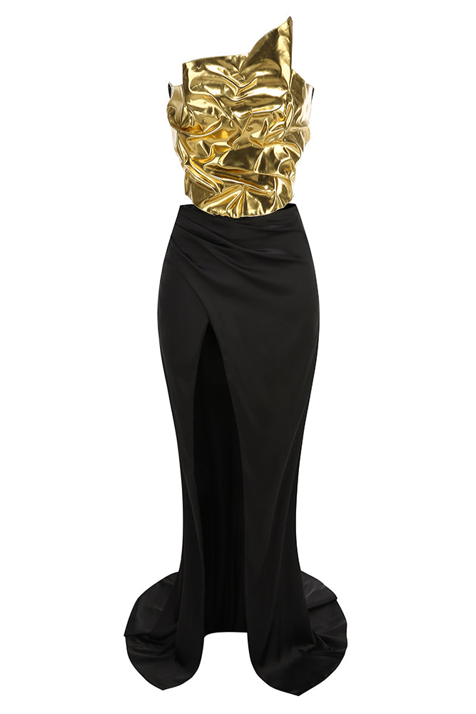 One Shoulder Gold Mirror Maxi Dress CHICIDA One Shoulder Gold Mirror Maxi Dress CHICIDA