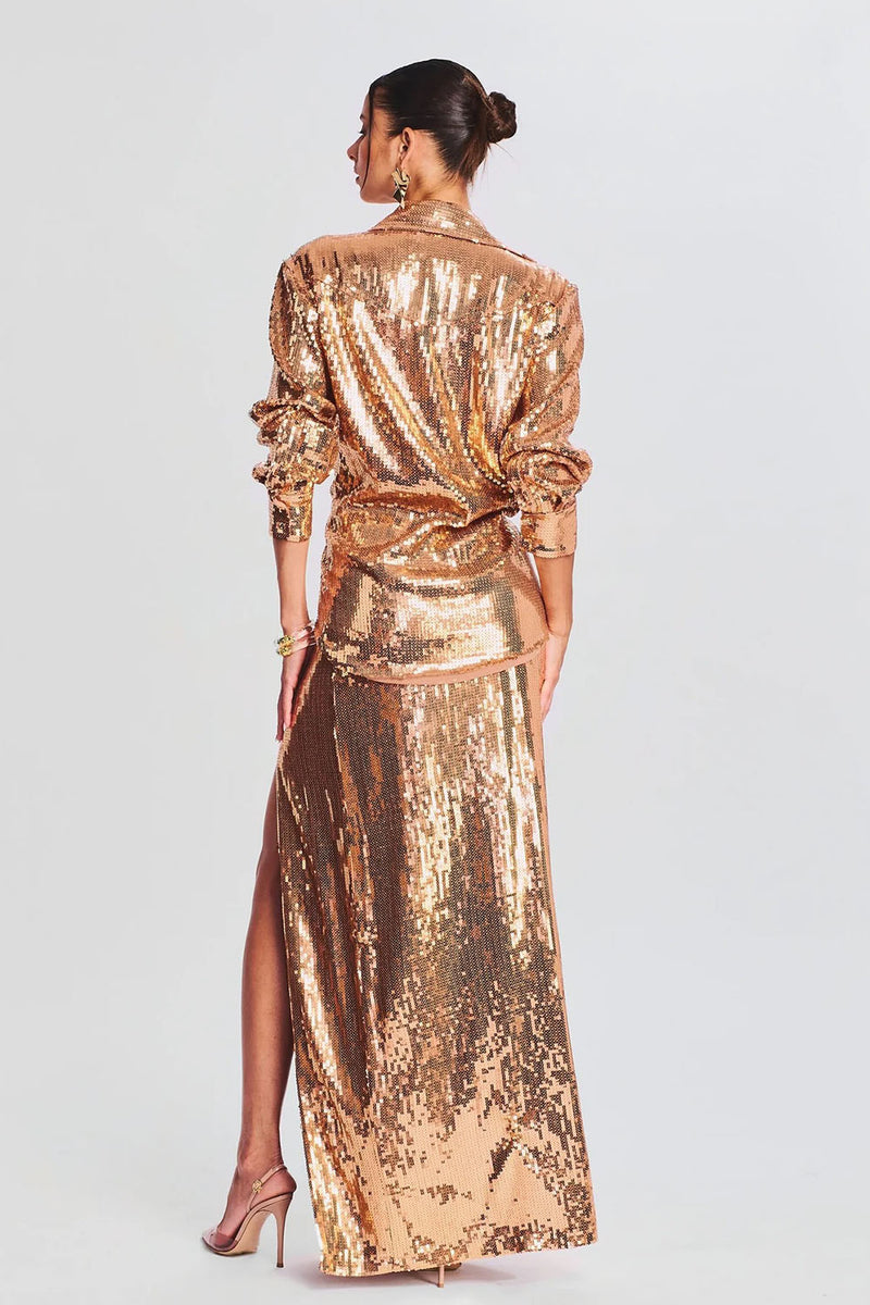 Gold Sequin High Slit Dress