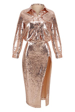 Gold Sequin High Slit Dress