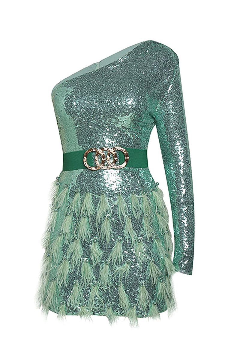 One Shoulder Sequins Embellished Mini Dress
