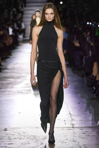 Halter-neck Form-Fitting Belt Dress