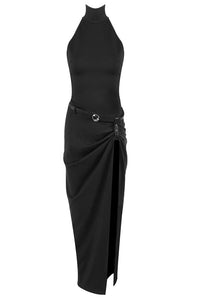 Halter-neck Form-Fitting Belt Dress