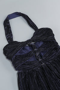 Halter-neck Ring-detail Pleated Maxi Dress