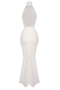Halter Backless Gathered Dress in Ivory