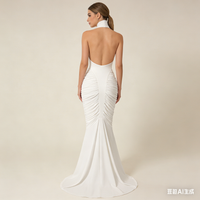Halter Backless Gathered Dress in Ivory