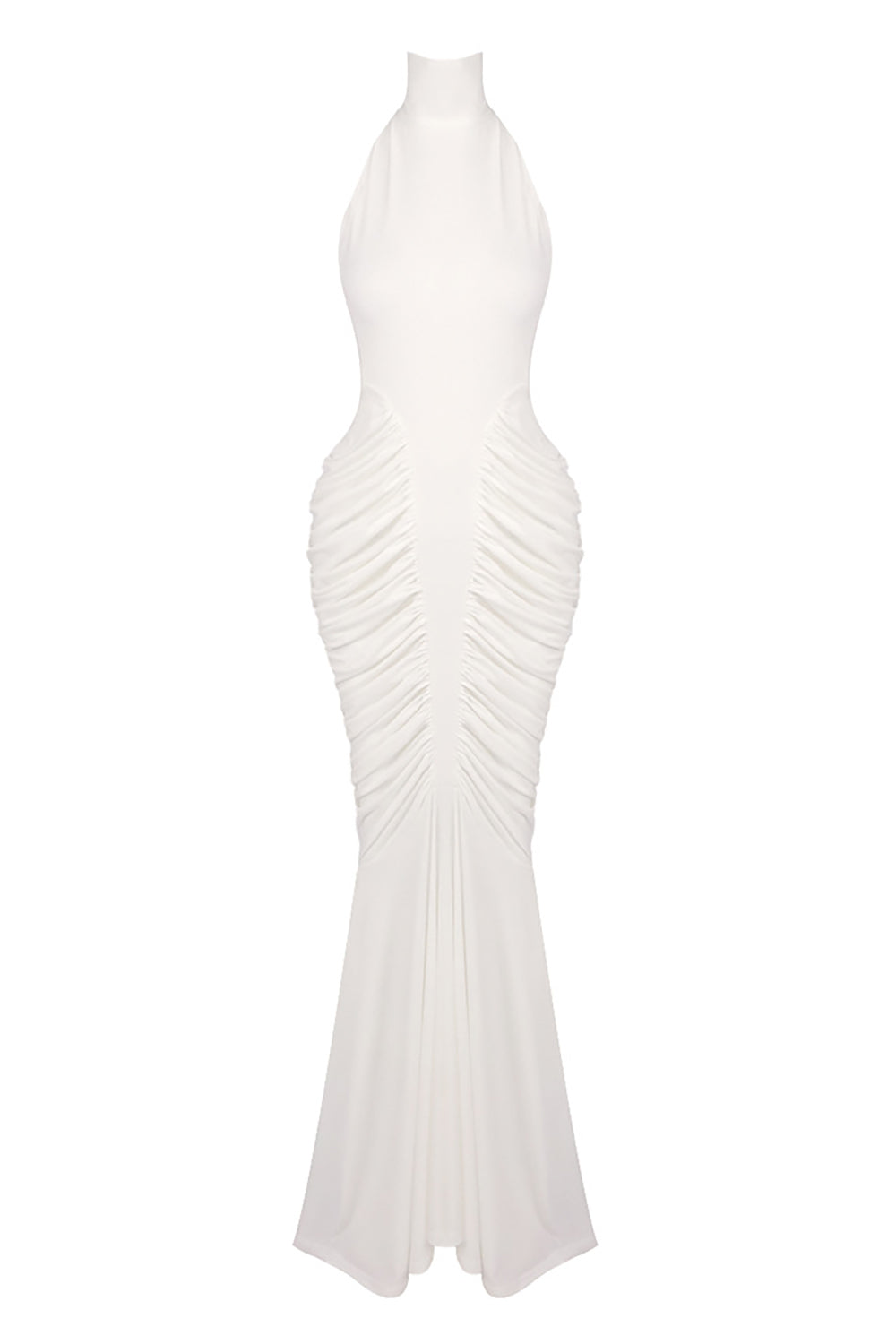 Halter Backless Gathered Dress in Ivory