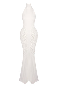 Halter Backless Gathered Dress in Ivory