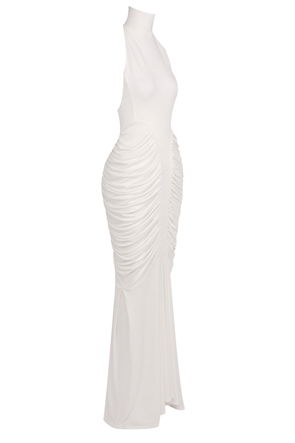 Halter Backless Gathered Dress in Ivory