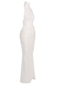 Halter Backless Gathered Dress in Ivory
