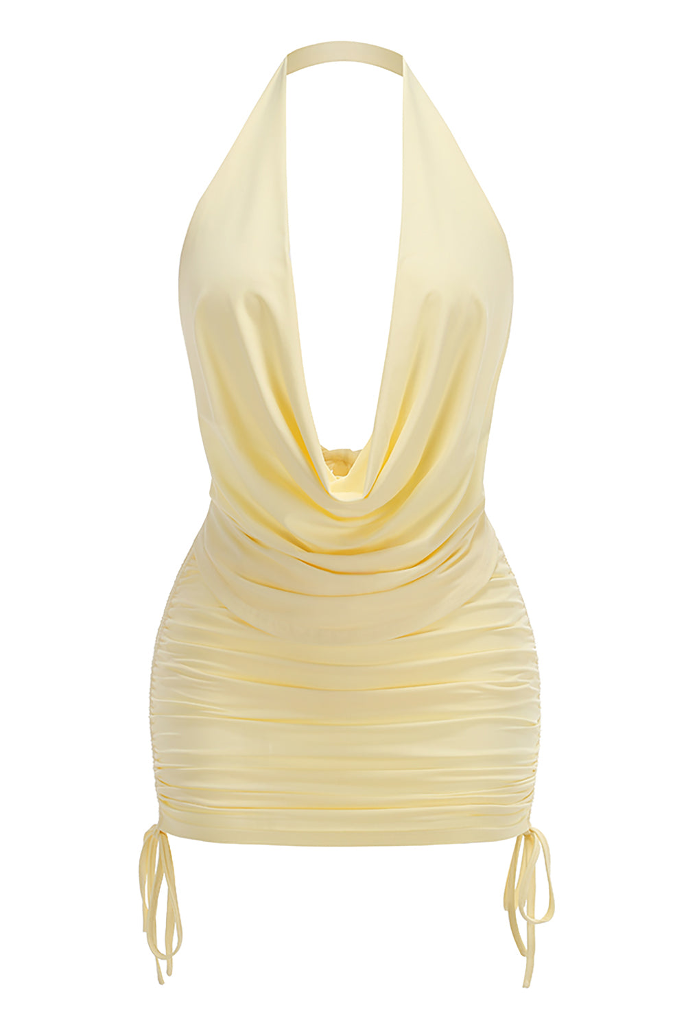 Halter Backless Ruched Dress in Yellow