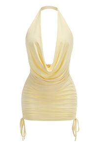 Halter Backless Ruched Dress in Yellow