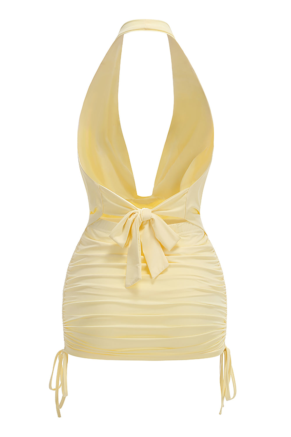 Halter Backless Ruched Dress in Yellow